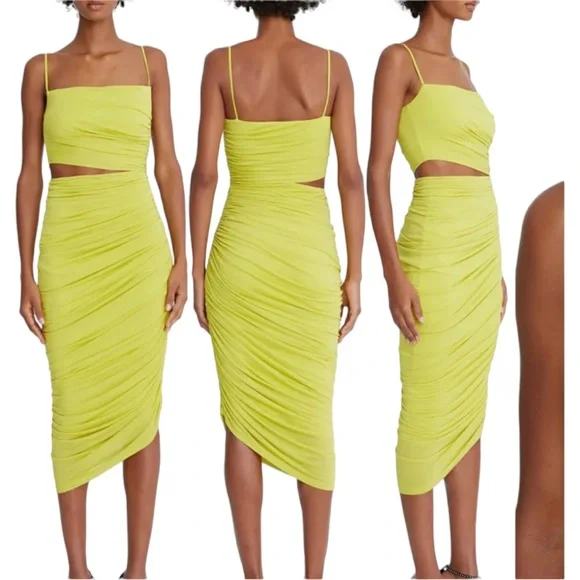 HALSTON Averie Ruched cut out jersey cocktail midi dress in sulfer size 16 - Picture 5 of 10